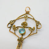 Edwardian 9ct Yellow Gold, Topaz, Seed Pearl Lavalier Pendant Antique c1910
