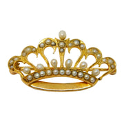 Victorian 14ct Yellow Gold & Seed Pearl Crown Sweetheart Brooch Antique
