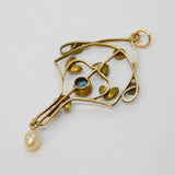 Edwardian 9ct Yellow Gold, Topaz, Seed Pearl Lavalier Pendant Antique c1910
