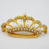 Victorian 14ct Yellow Gold & Seed Pearl Crown Sweetheart Brooch Antique