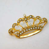 Victorian 14ct Yellow Gold & Seed Pearl Crown Sweetheart Brooch Antique