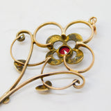 Edwardian 9ct Rose Gold, Garnet, Amethyst, Pearl Floral Lavalier Pendant Antique c1910