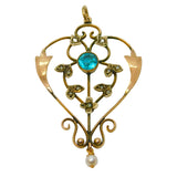 Edwardian 9ct Rose Gold, Topaz & Pearl Lavalier Drop Pendant Antique c1910