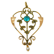 Edwardian 9ct Rose Gold, Topaz & Pearl Lavalier Drop Pendant Antique c1910