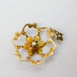 Edwardian 9ct Yellow Gold & Seed Pearl Set Floral Pendant Antique c1910