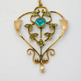 Edwardian 9ct Rose Gold, Topaz & Pearl Lavalier Drop Pendant Antique c1910