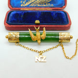9ct Gold & New Zealand Nephrite Jade Sweetheart Brooch Antique c1910 Edwardian