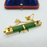 9ct Gold & New Zealand Nephrite Jade Sweetheart Brooch Antique c1910 Edwardian