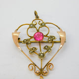 Edwardian 9ct Gold, Topaz, Seed Pearl Lavalier Drop Pendant Antique c1910