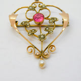 Edwardian 9ct Gold, Topaz, Seed Pearl Lavalier Drop Pendant Antique c1910