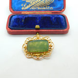 9ct Yellow Gold & Moss Agate Set Art Nouveau Brooch Antique c1900 Victorian