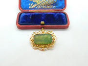 9ct Yellow Gold & Moss Agate Set Art Nouveau Brooch Antique c1900 Victorian
