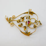 Edwardian 9ct Gold, Topaz, Seed Pearl Lavalier Drop Pendant Antique c1910