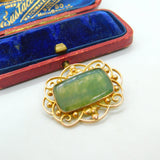 9ct Yellow Gold & Moss Agate Set Art Nouveau Brooch Antique c1900 Victorian