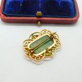 9ct Yellow Gold & Moss Agate Set Art Nouveau Brooch Antique c1900 Victorian