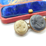 Georgian 9ct Rose Gold, Basalt & Lava High Relief Cameo Brooch Antique c1820