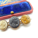 Georgian 9ct Rose Gold, Basalt & Lava High Relief Cameo Brooch Antique c1820