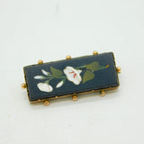 Victorian 9ct Rose Gold Mounted Pietra Dura Floral Brooch Pin Antique c1880