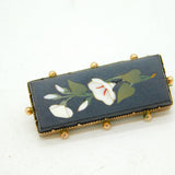 Victorian 9ct Rose Gold Mounted Pietra Dura Floral Brooch Pin Antique c1880
