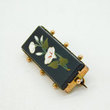 Victorian 9ct Rose Gold Mounted Pietra Dura Floral Brooch Pin Antique c1880