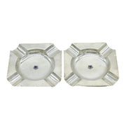 Sterling Silver & Enamel Blue Star Line Pair of Ashtrays Antique 1931 Birmingham