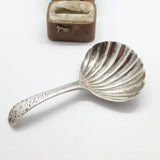 Georgian Sterling Silver Scallop Shell Bowl Tea Caddy Spoon London, 1792 Antique