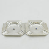 Sterling Silver & Enamel Blue Star Line Pair of Ashtrays Antique 1931 Birmingham