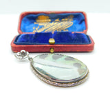 Large Sterling Silver & Morpho Butterfly Wing Drop Pendant Antique c1920 Deco
