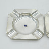 Sterling Silver & Enamel Blue Star Line Pair of Ashtrays Antique 1931 Birmingham
