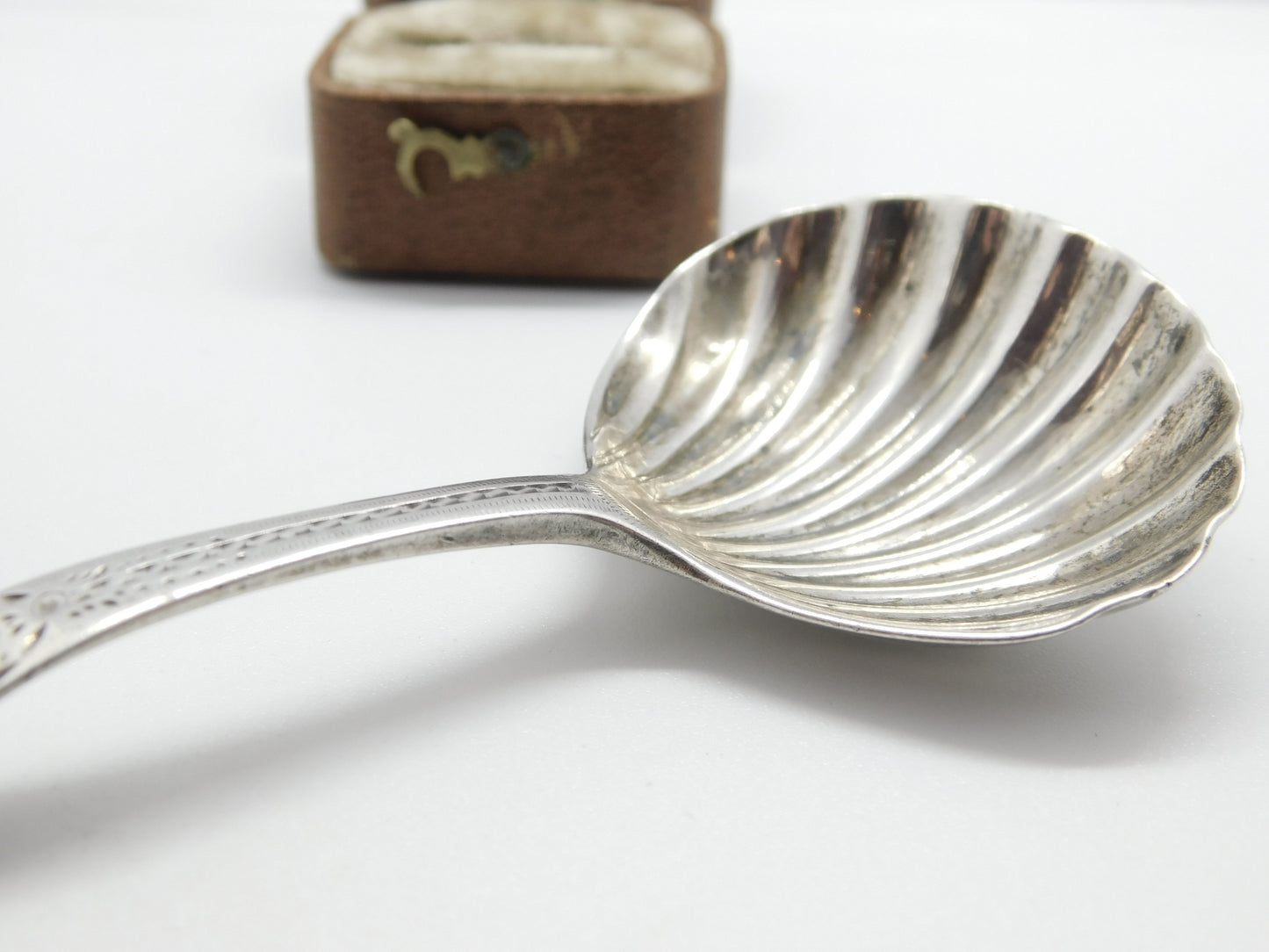 Georgian Sterling Silver Scallop Shell Bowl Tea Caddy Spoon London, 1792 Antique