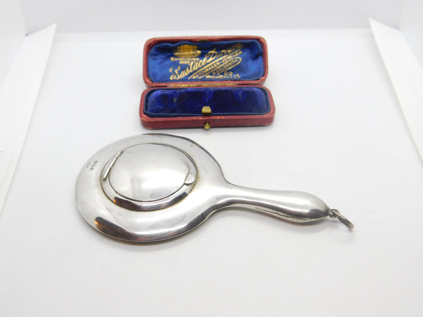 Sterling Silver Small Hand Mirror with Compact Back 1912 Birmingham Art Deco