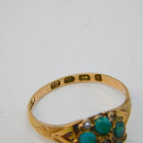 Victorian 12.5ct Yellow Gold, Turquoise & Seed Pearl Floral Ring Antique 1879 Birmingham