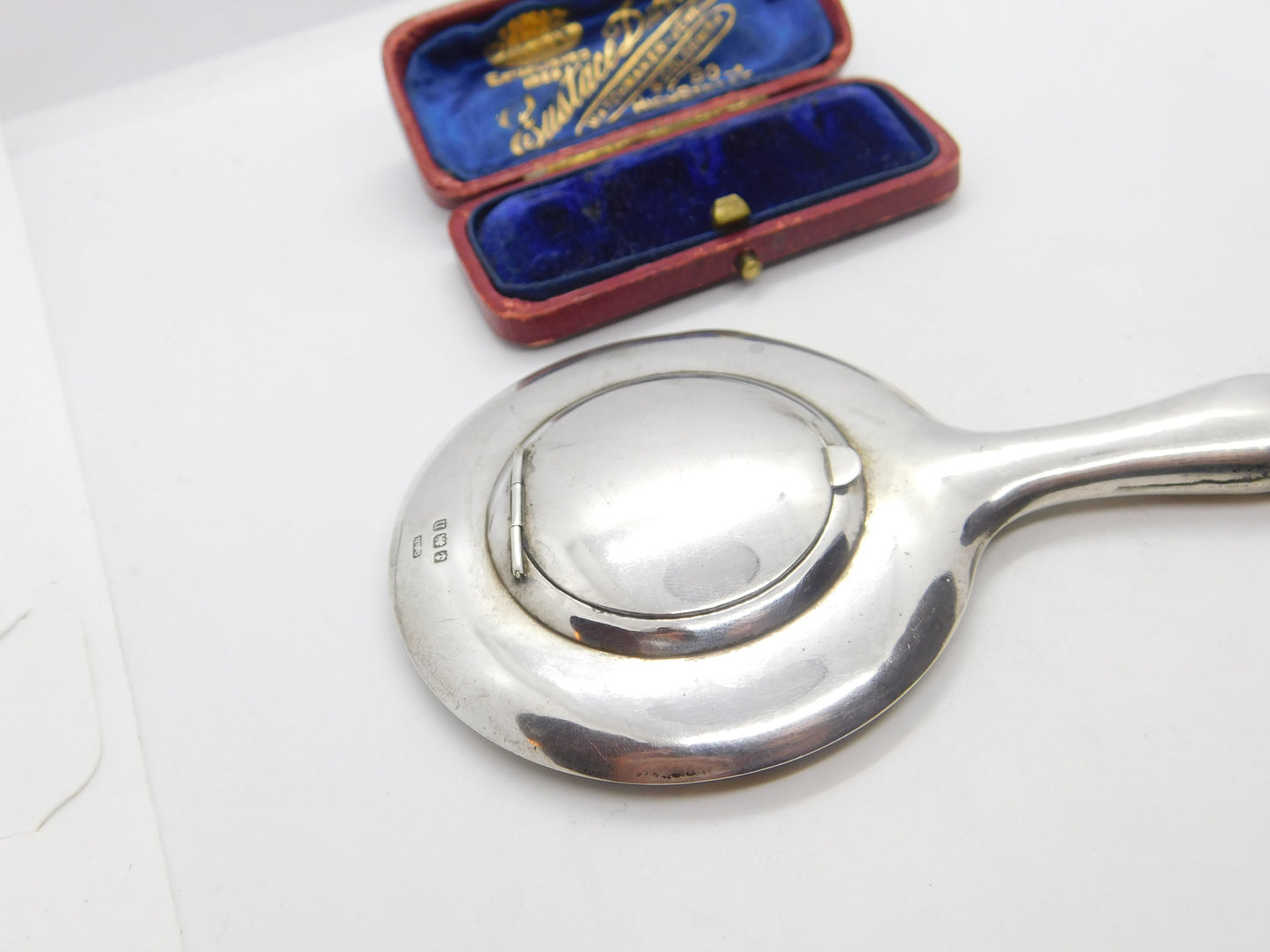 Sterling Silver Small Hand Mirror with Compact Back 1912 Birmingham Art Deco