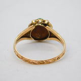 Victorian 12.5ct Yellow Gold, Turquoise & Seed Pearl Floral Ring Antique 1879 Birmingham