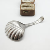 Georgian Sterling Silver Scallop Shell Bowl Tea Caddy Spoon London, 1792 Antique
