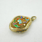 Chinese Export Sterling Silver Gilt & Enamel Locket Pendant Antique c1930