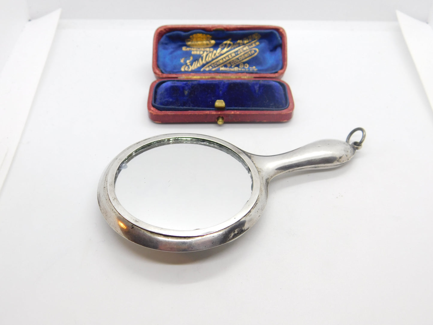 Sterling Silver Small Hand Mirror with Compact Back 1912 Birmingham Art Deco