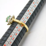 9ct Yellow Gold, Emerald & Diamond Floral Cluster Ring Vintage 1990 Birmingham
