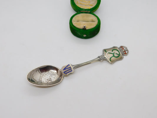 King Edward VII Sterling Silver Enamel Coronation Souvenir Spoon 1901 Antique