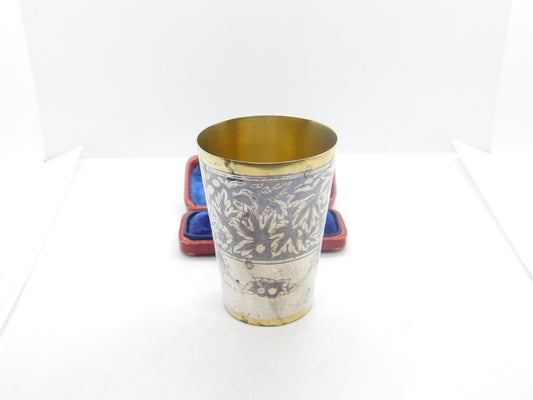 Russian Silver Gilt & Niello Enamel .875 Grade Vodka Shot Cup Antique c1880