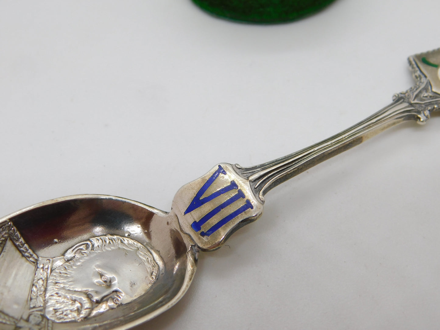 King Edward VII Sterling Silver Enamel Coronation Souvenir Spoon 1901 Antique