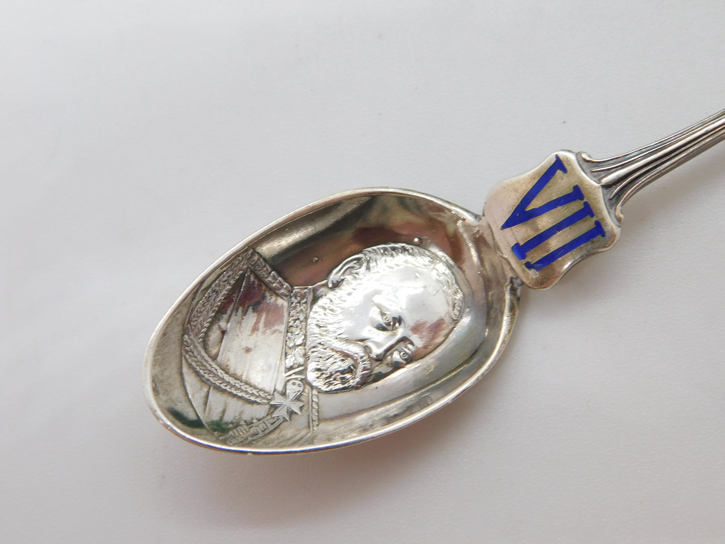 King Edward VII Sterling Silver Enamel Coronation Souvenir Spoon 1901 Antique