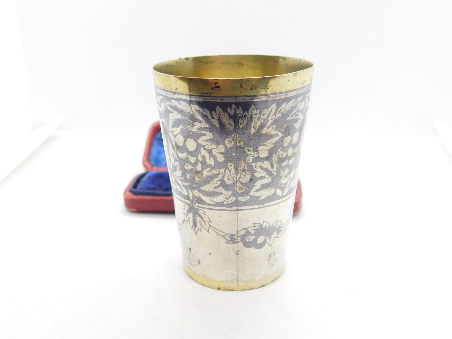 Russian Silver Gilt & Niello Enamel .875 Grade Vodka Shot Cup Antique c1880