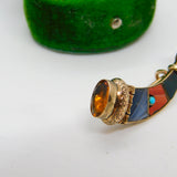 Victorian Scottish 9ct Gold, Agate, Citrine, Turquoise & Diamond Sword Brooch Antique c1840