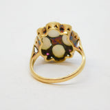 9ct Yellow Gold, White Opal & Ruby Cluster Ring Vintage London 1985