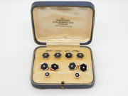 Boxed Victorian 9ct Rose Gold, Enamel & Pearl Stud, Cufflinks, Button Set c1880