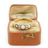 Victorian 18ct Yellow Gold, Rose Cut Diamond & Pearl Boat Ring Antique c1890