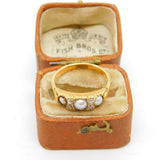 Victorian 18ct Yellow Gold, Rose Cut Diamond & Pearl Boat Ring Antique c1890