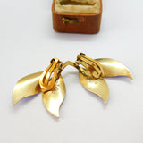 Norwegian Sterling Silver Blue Guilloche Enamel Leaf Earrings David Andersen