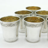 19th Century French Set of Six .950 Standard Silver Shot Cups Antique c1880